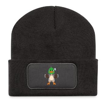 Ente Bodybuilder Hanteln Bodybuilding - Recycelte Patch Beanie - Dunkelgrau - Vorne