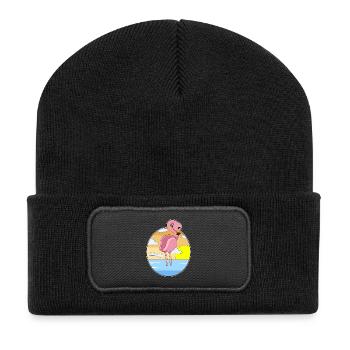 Coucher de soleil flamant rose - Beanie recyclé à patch - noir - Devant
