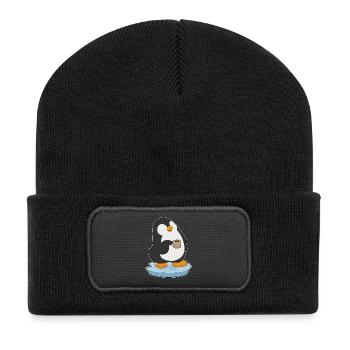 Pinguin Kaffee Tasse - Recycelte Patch Beanie - Schwarz - Vorne