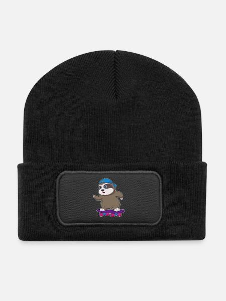 Faultier Skater Skateboard Sport - Recycelte Patch Beanie - Schwarz