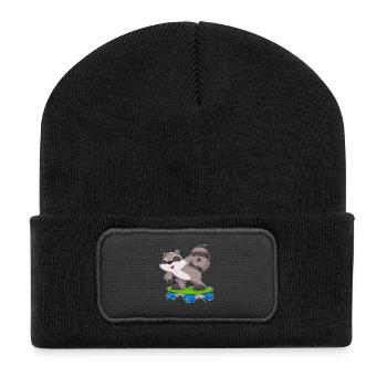 Raccoon Skater Skateboard Sport - Recycled Patch Beanie - black - Front