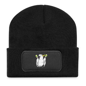 Papagei Musiker Rassel Musik - Recycelte Patch Beanie - Schwarz - Vorne
