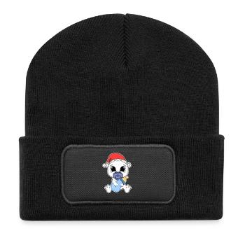 Ours bébé Noël ours polaire - Beanie recyclé à patch - noir - Devant