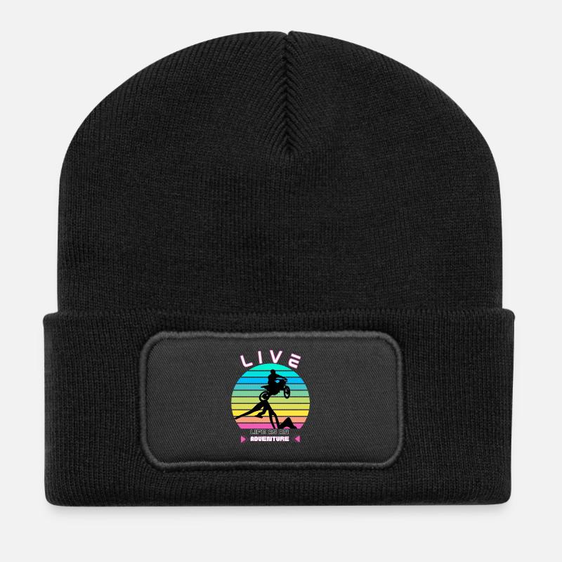 Das Leben als Abenteuer erleben - Moto Cross - Recycelte Patch Beanie - Schwarz