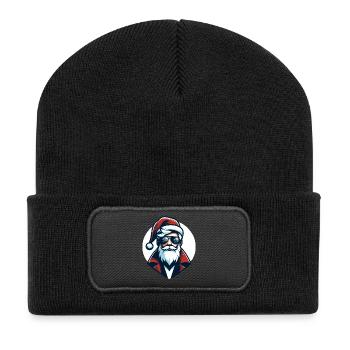 Hipster Weihnachtsmann - Weihnachts-Chic - Recycelte Patch Beanie - Schwarz - Vorne