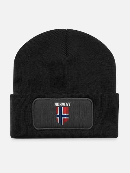 Flagge von Norwegen - Recycelte Patch Beanie - Schwarz