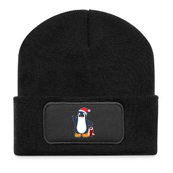 Pinguin Weihnachten Weihnachtsmütze - Recycelte Patch Beanie - Schwarz - Vorne