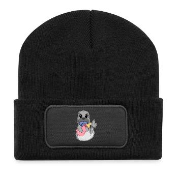 Motif bébé lion de mer - Beanie recyclé à patch - noir - Devant