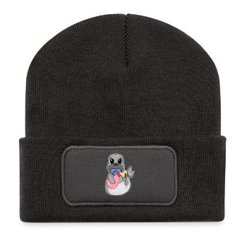 Motif bébé lion de mer - Beanie recyclé à patch - charbon - Devant