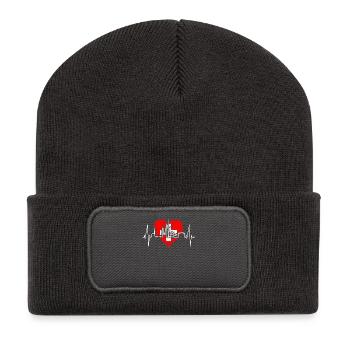 Zürich Skyline Herzschlag Schweiz Liebe Love Züri - Recycelte Patch Beanie - Dunkelgrau - Vorne