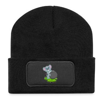 Maus Bowling Bowlingkugel Sport - Recycelte Patch Beanie - Schwarz - Vorne