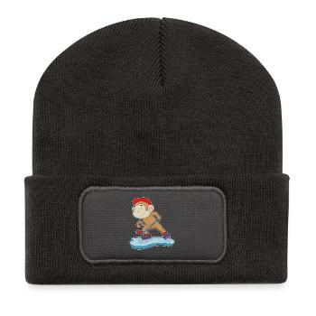 Affe Eishockey Eishockeyschläger - Recycelte Patch Beanie - Dunkelgrau - Vorne