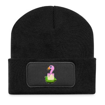Flamingo Maler Farbeimer Malen - Recycelte Patch Beanie - Schwarz - Vorne