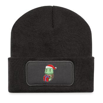 Tortue avec chapeau de Noël - Beanie recyclé à patch - charbon - Devant