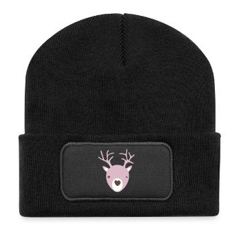 Rudolph Geweih Herz Nase skandinavisch Kinder cool - Recycelte Patch Beanie - Schwarz - Vorne