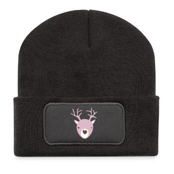 Rudolph Geweih Herz Nase skandinavisch Kinder cool - Recycelte Patch Beanie - Dunkelgrau - Vorne
