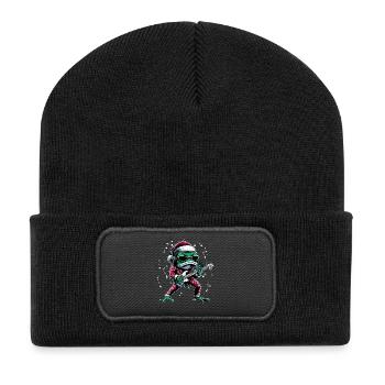Grenouille cool avec guitare et chapeau de père Noël - Beanie recyclé à patch - noir - Devant