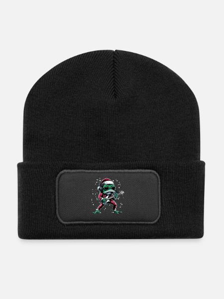 cooler Frosch mit Gitarre und Weihnachtsmütze - Recycelte Patch Beanie - Schwarz