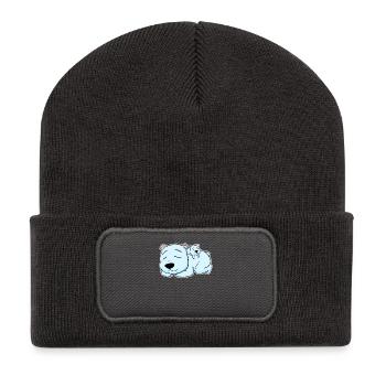 Bär Familie - Bär mit Baby - Recycelte Patch Beanie - Dunkelgrau - Vorne