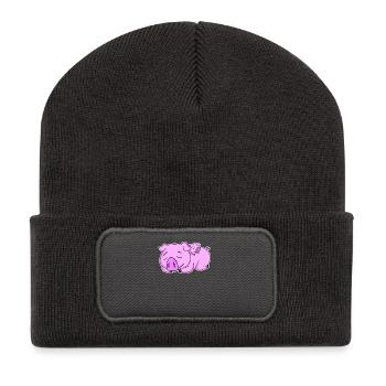 Schwein Familie - Schwein mit Baby - Recycelte Patch Beanie - Dunkelgrau - Vorne