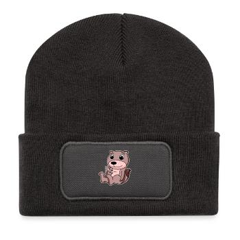 Weasel Family - Weasel with Baby - Recycled Patch Beanie - dark grey - Front