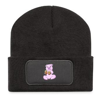 Porc à la bière - Beanie recyclé à patch - charbon - Devant