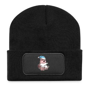 Belette avec oreiller et bonnet de somnolence - Beanie recyclé à patch - noir - Devant