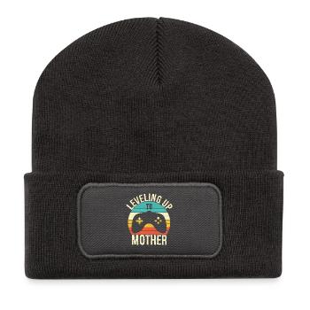 Leveled Up to Mother Mom Gift Mother's Day - Recycled Patch Beanie - dark grey - Front