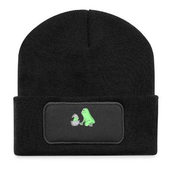 Famille Grenouille - Grenouille avec bébé - Beanie recyclé à patch - noir - Devant
