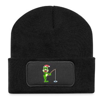 Frosch Weihnachten Angeln - Recycelte Patch Beanie - Schwarz - Vorne