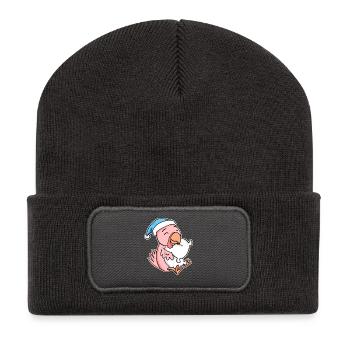 huhn mit Kissen und Schlafmütze - Recycelte Patch Beanie - Dunkelgrau - Vorne