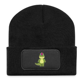 Krokodil Einhorn - Recycelte Patch Beanie - Schwarz - Vorne