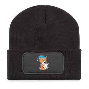 Welsh Corgi Pembroke Sleeping Fatigue Dog Dogs - Recycled Patch Beanie - dark grey - Front