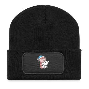 Mouton avec oreiller et bonnet somnolent - Beanie recyclé à patch - noir - Devant