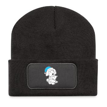 Poodle Sleeping Tiredness Dog - Recycled Patch Beanie - dark grey - Front