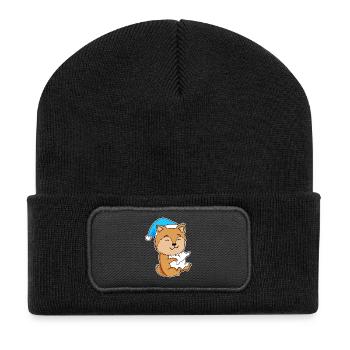 Zwergspitz Schlafen Müdigkeit Hund - Recycelte Patch Beanie - Schwarz - Vorne