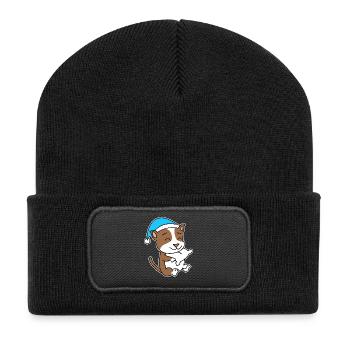 Staffordshire Bull Terrier Sleeping Fatigue Dog - Recycled Patch Beanie - black - Front