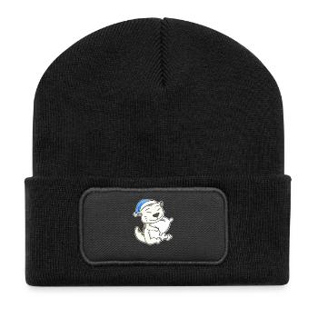 Dormir fatigué - Chat avec oreiller et bonnet somnolent - Beanie recyclé à patch - noir - Devant