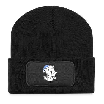 Dormir fatigué - Chat avec oreiller et bonnet somnolent - Beanie recyclé à patch - noir - Devant