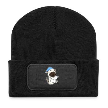 Dormir fatigué - Chat avec oreiller et bonnet somnolent - Beanie recyclé à patch - noir - Devant