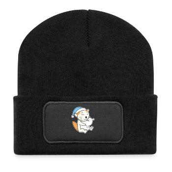 Dormir fatigué - Chat avec oreiller et bonnet somnolent - Beanie recyclé à patch - noir - Devant