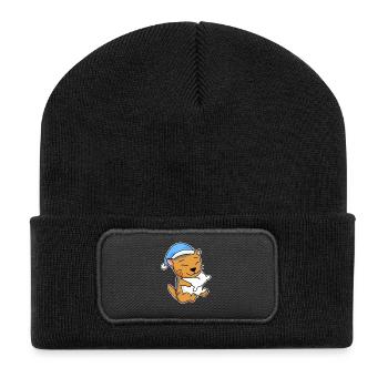 Dormir fatigué - Chat avec oreiller et bonnet somnolent - Beanie recyclé à patch - noir - Devant
