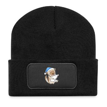 Dormir fatigué - Chat avec oreiller et bonnet somnolent - Beanie recyclé à patch - noir - Devant