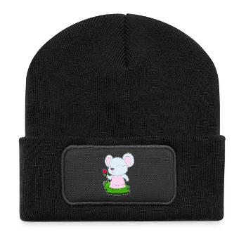 Maus Rose  - Recycelte Patch Beanie - Schwarz - Vorne