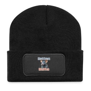 Rattenmama Kuschelrattendesign - Recycelte Patch Beanie - Schwarz - Vorne