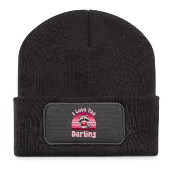 Waschbär Ich liebe dich für Paare - Recycelte Patch Beanie - Dunkelgrau - Vorne