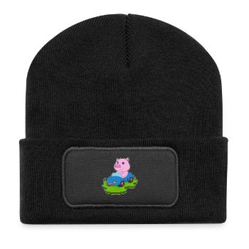 Schwein Auto - Recycelte Patch Beanie - Schwarz - Vorne