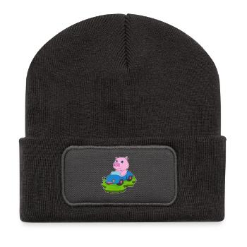 Schwein Auto - Recycelte Patch Beanie - Dunkelgrau - Vorne