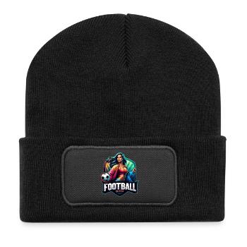 Weibliches Fußballkönigin-Emblem - Recycelte Patch Beanie - Schwarz - Vorne