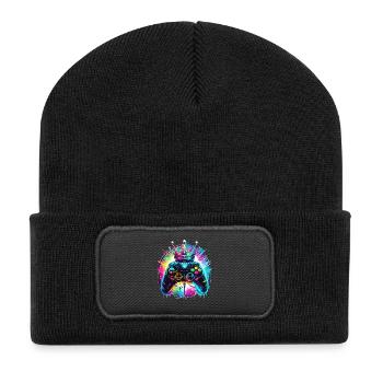 Gaming Controller mit Krone - Recycelte Patch Beanie - Schwarz - Vorne